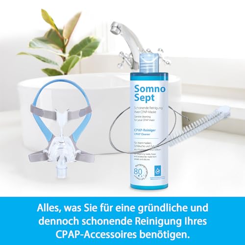 CPAP-Reinigungspaket SomnoSept – 1x CPAP-Reiniger SomnoSept 400 ml UND 1x oxyhero brush Edelstahl CPAP-Schlauchbürste 120 cm, 19 mm Durchmesser – Gründliche Reinigung von CPAP-Maske und CPAP-Schlauch