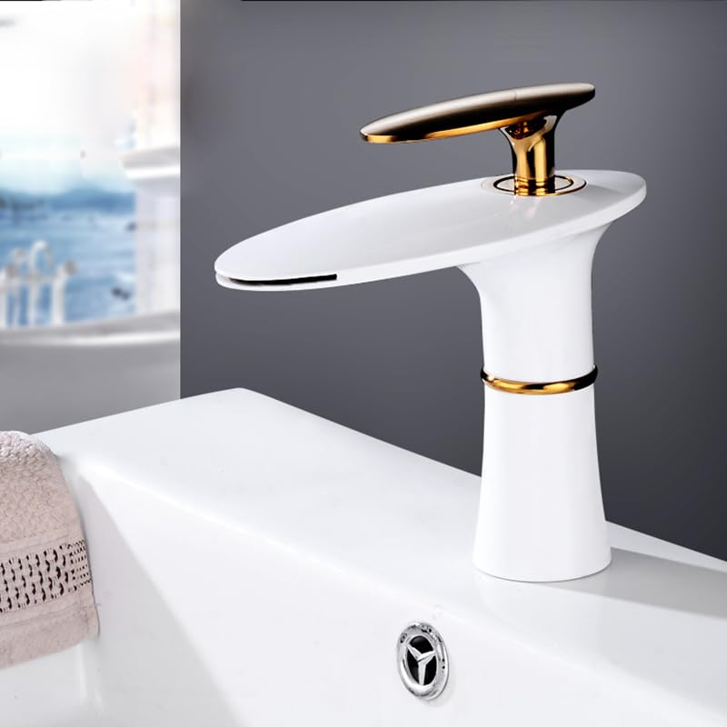 GXRQLHYZ Grifo de Lavabo, Grifo baño Cascada Agua fría y Caliente, Mezclador un Solo Mango, Montaje en Cubierta Torneira 23035(23035WG)