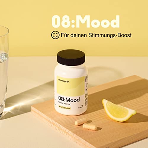 mindsupply® MOOD | 90 Anti-Stress Kapseln | Stimmungsaufheller | Serotonin-Synthese mit L-Tryptophan | Rosenwurzextrakt, Vitamin B12, B6, D & Q10 | Vegane Kapseln gegen Stress & Müdigkeit