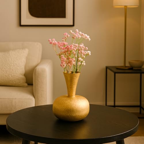 Image of Market99 Metal Flower Vase|Golden Surahi Shape Decorative Holder with Crackle Design & Matte Texture|Ideal for Living Room, Shelf, Tabletop, Office & Housewarming Gift|Classic touch meets modern flair