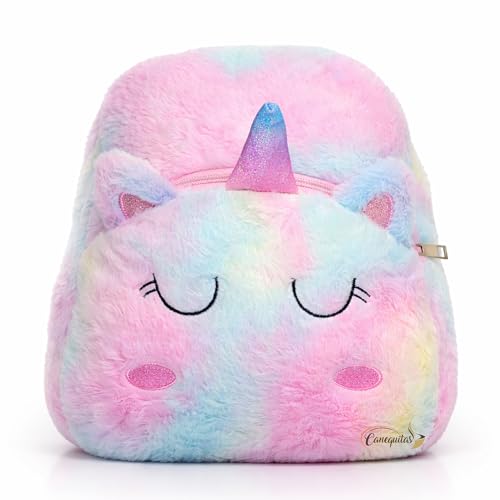 Mochila de unicórnio Fofa Peluda Kawii Confortável Para escola Meninas