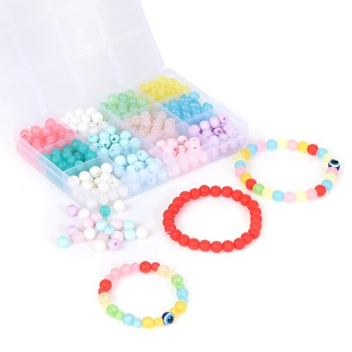 Image of Ambitieux DIY Bracelet Making Kit for Girls - 12 Types Colorful Beads with Charms, Elastic Thread, Earrings, Clasps & Rings - Jewellery Craft Kit for Kids, Birthday Return Gift, Rakhi Special Set for 2 3 4 5 6 7 8 9 10 years (8mm Moon Matt)