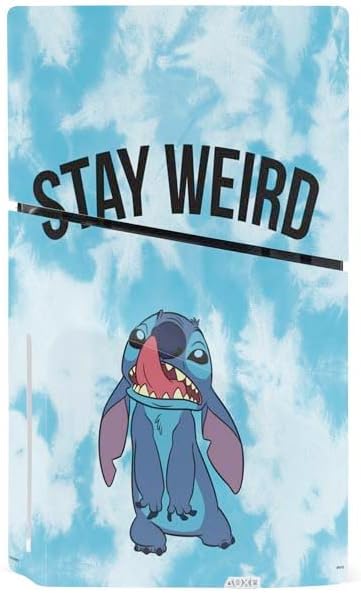 Skinit Decal Gaming Skin Compatible with PS5 Slim Disk Console - Officially Licensed Disney Lilo and Stitch Stay Weird Design