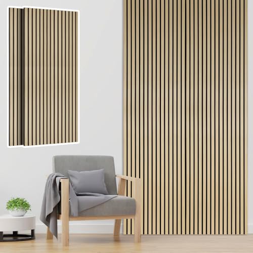 Fiqops 2 paneles acústicos de madera de 120 x 60 cm, paneles de pared de madera y fieltro, paneles de madera en bruto, revestimiento de pared de madera para estudio y hogar decoración de paredes