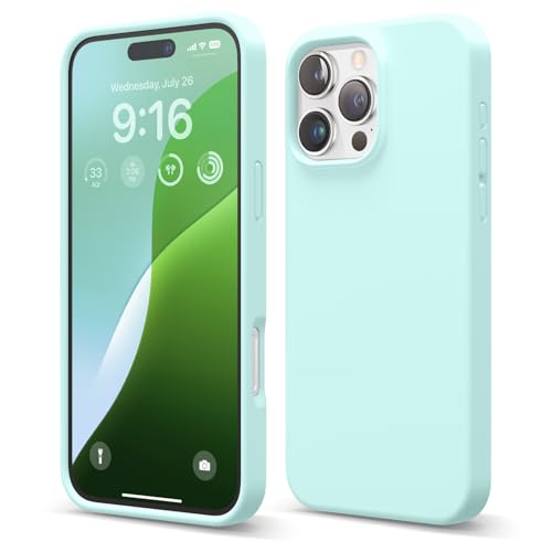 elago Compatible with iPhone 16 Pro Max Case Premium Liquid Silicone Case Full Body Protective Cover Shockproof Slim Phone Anti-Scratch Soft Microfiber Lining 6.9 inch (Aqua Sky)
