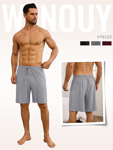 3 Pack Mens Pajama Shorts, Soft Sleep Shorts with Pockets Elastic Waist Drawstring Lounge Dry Fit Sleepwear Bottoms3