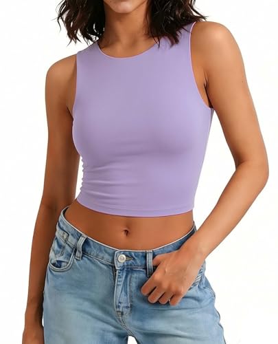 Image of Avidlove Crop Tops for Women Crew Neck Basic Tank Sexy Double Lined Seamless Crop Going Out Summer Tops