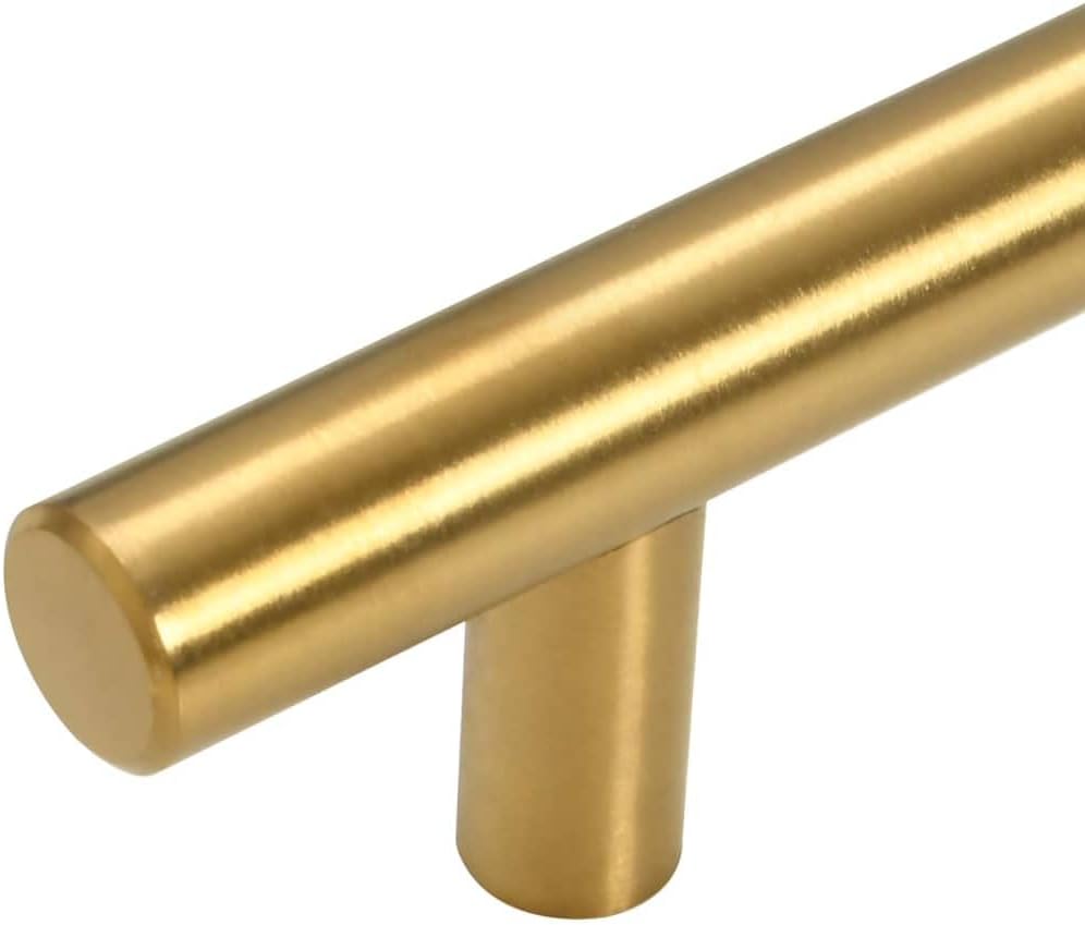 Cabinet Handles 5 Pack, 8.8 Inch Hole Spacing Gold T-Bar Kitchen Drawer Pulls, Polished Stainless Steel Modern Hardware for Bedroom Dresser and Bathroom Cabinets