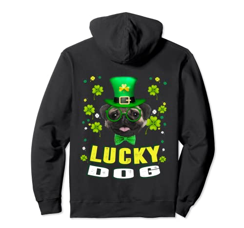 Lucky Dog Pug Leprechaun Funny Shamrock St Patricks Day Felpa con Cappuccio