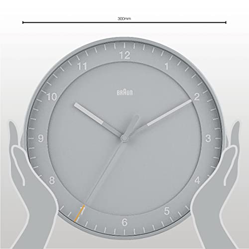 Image of Braun Classic Large Analogue Wall Clock with Silent Sweep Movement, Easy to Read, 30cm Diameter in Grey, Model BC17G.