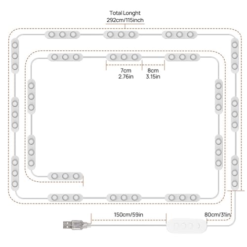 Luci per Specchio per Trucco con 20 Lampadine a Bastone Luce Dello Cosmetico Dimmerabili in 3 Colori 3 Metri Luci per in Stile Hollywood 10 Livelli di Luminosità