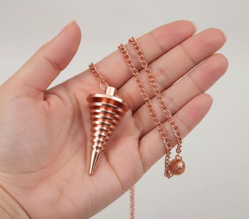 Image of 9 Ring Coil Spiral Copper Pendulum for Reiki Healing, Dowsing & Chakra Balancing - Designer Cone Divination Tool for Meditation