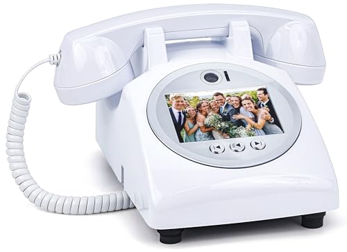 Image of RetroVox Video & Audio Guest Book Wedding Phone Guestbook Creative Easy to Use & Fun Engagements Anniversaries Baby Showers Graduation (C White)