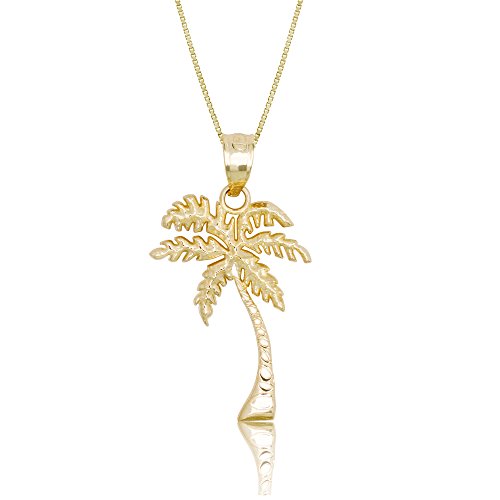 Honolulu Jewelry Company 14k Yellow Gold Palm Tree Necklace Pendant with 18" Box Chain