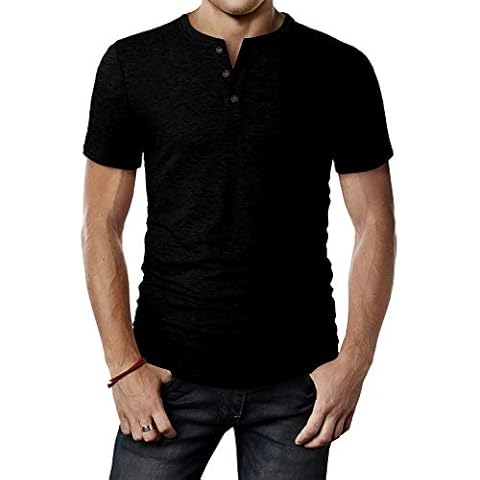H2H Mens Fashion Casual Slim Fit Henley Short Sleeve T-Shirt Black US M/Asia L (CMTTS0203) Cover