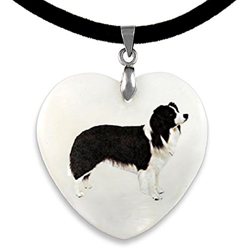 Timest - Border Collie - Ciondolo a Forma di Cuore, in Madreperla PP0193