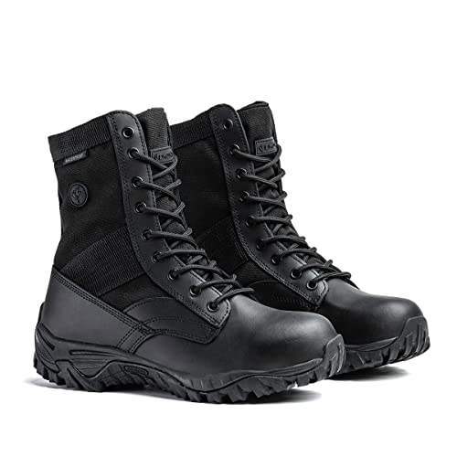 Vemont Hochwertige Leder-Militärstiefel, wasserdicht und einsatzbereit Kampfstiefel für taktische Einsätze und Outdoor-Aktivitäten (Schwarz, EU Schuhgrößensystem, Erwachsene, Numerisch, M, 43)