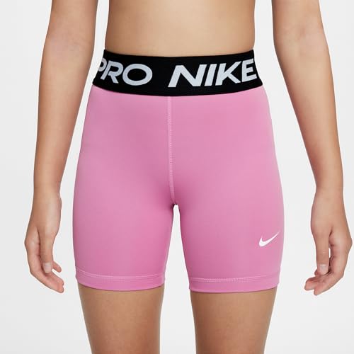 Nike Pro Big Kids' (Girls') Dri-FIT 5" Shorts (Magic Flamingo/White, FB1081-646)2