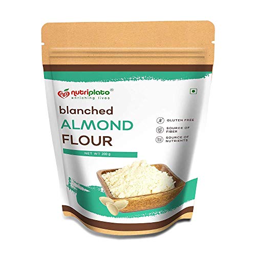 Image of Nutriplato-enriching lives Blanched Almond Flour Vegan [Keto-Friendly, Naturally Protein-Rich, Blanched (Without Skin) Almond Fine Powder] Pouch, 200 g | Vegan, Plant Based, No Preservatives