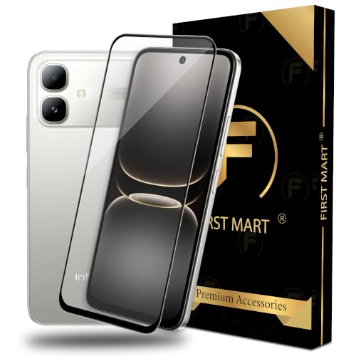Image of FIRST MART Tempered Glass for Infinix Smart 20, 9H Full-Glue Screen Protector, 3D Edge-to-Edge, HD Clear, Oleophobic, Case-Friendly, Black, Pack of 1