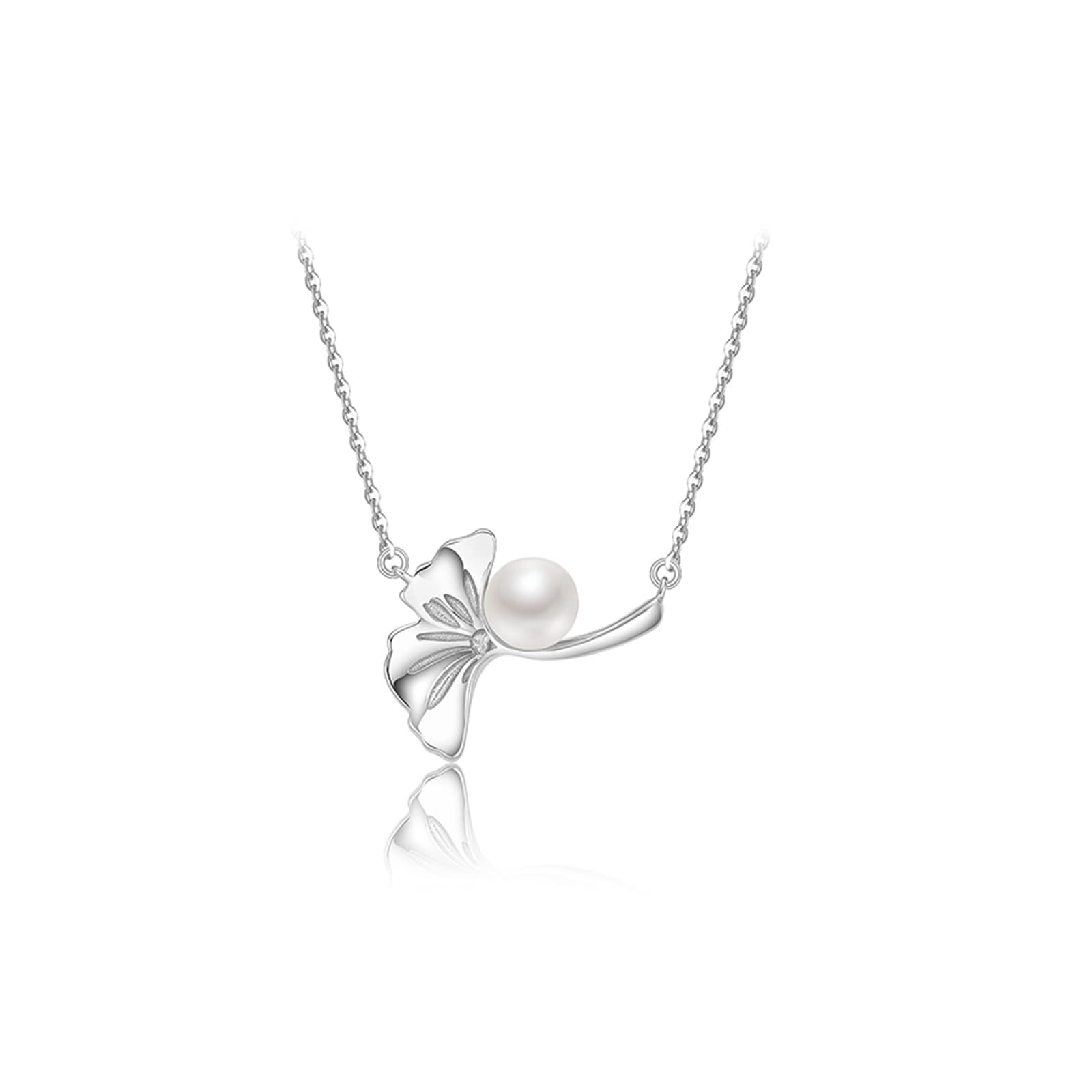 Collier S925 argent perle d'eau douce contre le ternissement, style feuille