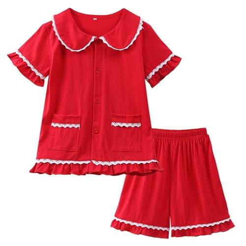 Tween Short Sleeve 𝐏a𝐣ama Set Breathable Knit 𝐏ajamas Flowy Ruffle Sl𝐞epwear for Girls Boys Loose 𝐏𝗝s 𝐋oun𝐠ewear