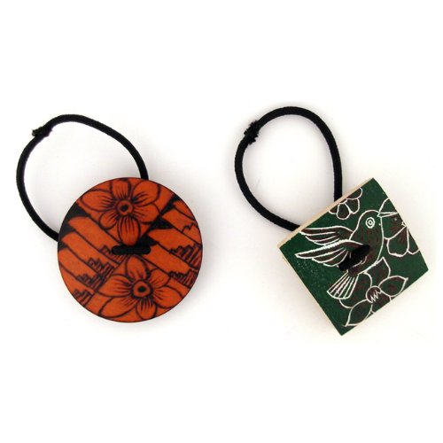 Gourd Carved Tooled Hair Tie Fair Trade - Set of 2 Pack Assortment