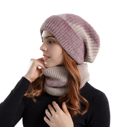 Bonnet tricoté deux pièces pour femme avec écharpe assortie épais et chaud