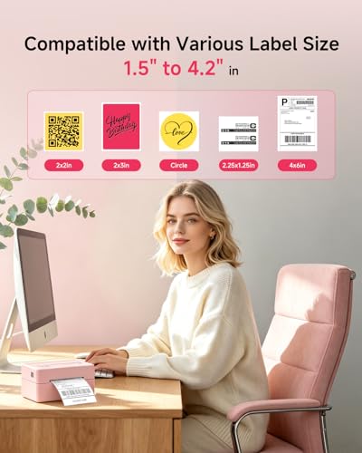 Image of Bluetooth Thermal Printer with Labels Holder and 500 Sheets 4x6 Fanfold Shipping Labels, Wireless Label Printer for Small Business, Compatible with iPhone, Android, Windows & Mac
