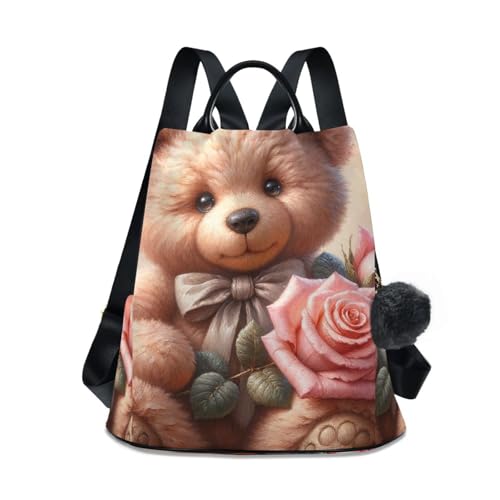 Sac à dos ours en peluche pour femme avec poche antivol et pompon