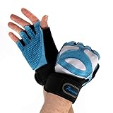 Actesso Guantes de levantamiento de pesas con correa para la muñeca (PAR) - para entrenamiento de gimnasio para hombres y mujeres en azul cielo (Pequeña)