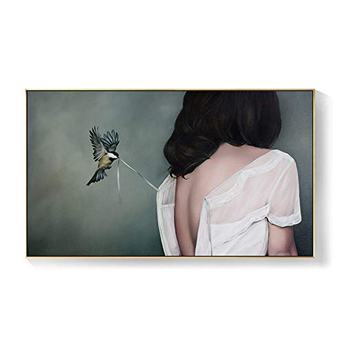 Affiche oiseau fille art abstrait pour mur vide salon