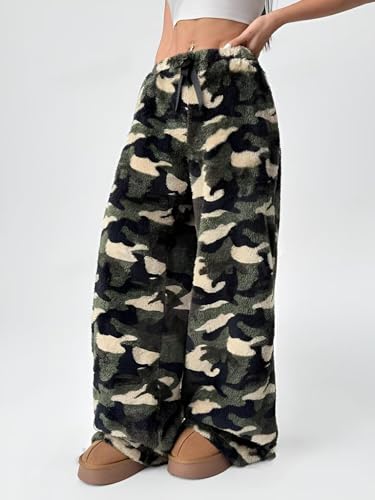 Image of Leopard Pants Women Therian Fuzzy Pajama Pants Y2k Cheetah Pants Grunge High Waisted Fluffy Pants
