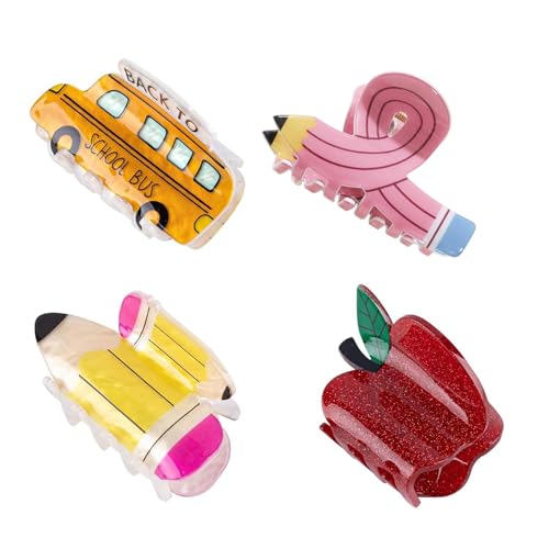 Back to School Hair Claw Clip Set - 4PC Frosted Acrylic School Bus, Pencil Hair Clips for Girls Teens image 5