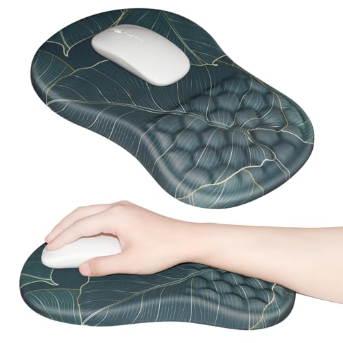 JIKIOU Ergonomic Mouse Pad Wrist Support with Massage Design, Memory Foam Wrist Rest Pain Relief Mousepad with Non-Slip PU Base, Mouse Pads for Wireless Mouse 12x8 inch Plants