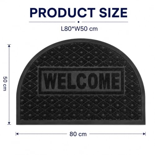Image of DecorTwist PVC Door Mat 60x40 cm | Heavy Duty Indoor Outdoor Entrance Mat | Anti-Slip Rubber Back | Waterproof Dust & Dirt (Style 3 [ Black ], Half Round PVC Door Mat 80x40 cm, Pack of 2)