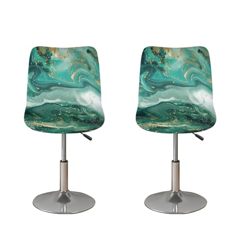 Image of Green Marble Pattern Bar Stool Seat Covers with Elastic Band Bar Stool Covers with Backs Non-Slip Elastic Square Barstool Covers Slipcovers Set of 2 Home Decor