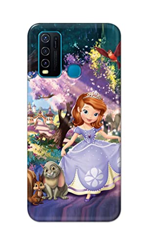 Image of PRINTFIDAA Cartoon Little Girl with Crown and Pet Animals Printed Designer Hard Case for Vivo Y30 / Vivo Y50 Back Cover -(e) RPM1008