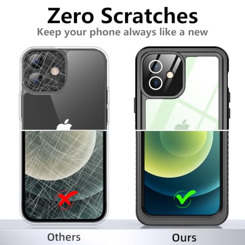 Temdan Designed for iPhone 12 Case Waterproof, Built-in Screen & Camera Protector IP68 Underwater Full Body Dropproof Shockproof Phone Case 6.1"-Black - image 7