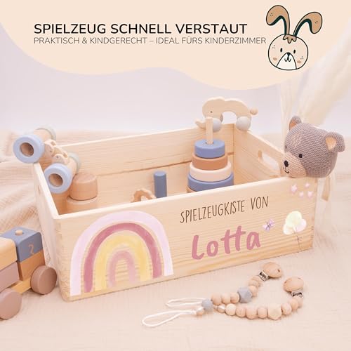 Kidsmood - Spielzeugkiste aus Holz mit Wunschnamen | Aufbewahrungsbox Kinder Spielzeug & Bücher | Praktische Holzkiste als Deko Kinderzimmer oder als Personalisierte Geschenke Baby zur Geburt & Taufe