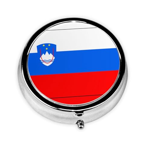 Cute 3-Compartments Round Pill Box Flag of Slovenia Small Pill Case Portable Medicine Dispenser,for Pocket Purse