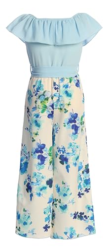 Image of iGirlDress Girls Wide Leg Off Shoulder Elegant High Waist Rompers Palazzo Pants Trousers Jumpsuits USA 4-14