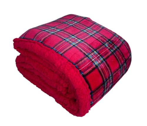 Tata Home Coperta Plaid Morbida Coperta Pile Super Calda Invernale Plaid Divano Flanella Retro Agnellato Sherpa 3 Misure 5 Disegni (Scozzese Rosso, Singolo 150x200 cm)