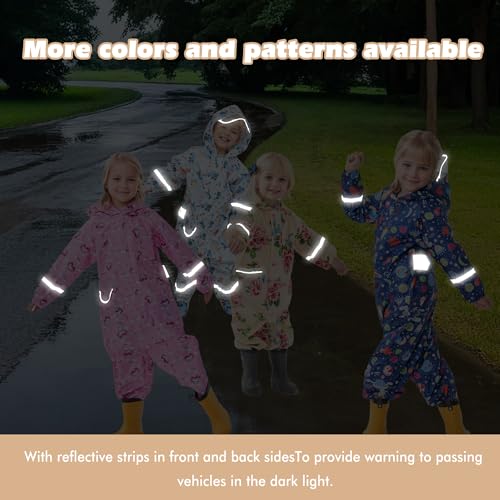 Dioshark Regenmantel Kinder Baby Wasserdicht Mädchen Beige Regenjacke mit Kapuze, Reflektor Streifen, Tasche, Outdoor Atmungsaktiv Leicht Regenanzug Regenponcho für Kleinkind Alter 1-2 Jahre, Blume