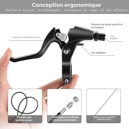 Hmfmdy Kit de Frein Velo Tout, Frein VTT avec Leviers Patin Cable Frein Velo, V-Brake pour Vélos pour étrier de Frein, Kit de Freins de Vélo pour la Plupart des Vélos VTT - Noir – vue 3