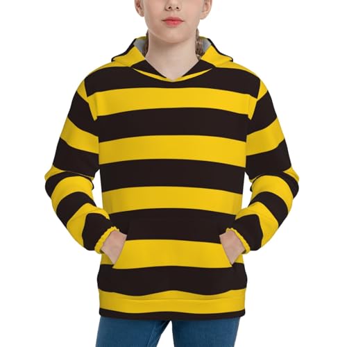 Bee Stripe Kids Pullover Hoodies Boys Sweatshirts Girls Athletic Clothes with Pocket