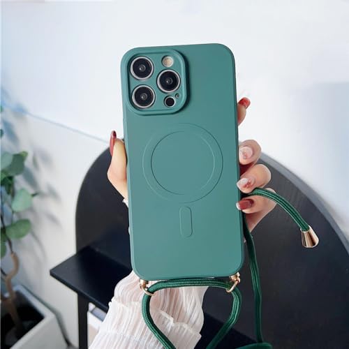 Coque silicone iPhone 14 Pro LVTFCO vert foncé élégante compatible charge sans fil