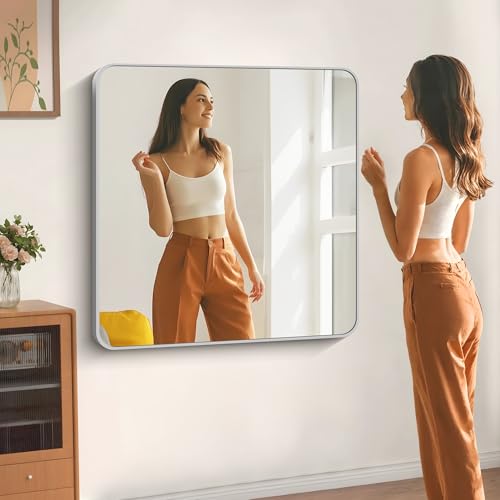 Image of DESBING 42 inch x 42 inchBathroom Mirror, Silver Wall Mirror with Metal Frame, Decorative Rectangular Vanity Mirror for Bedroom Bathroom Living Room Entryway (Horizontal /Vertical)