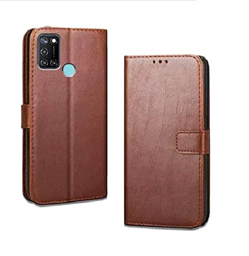 Image of Inside Rubber TPU with Card Pockets Magnetic Closure Protection Compatible with Realme C17, RMX2101 (Brown)