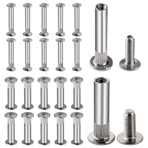 VooGenzek 20 PCS Φ5/Φ8 mm Connecting Bolts with M4/M6 Screws, Nickel Furniture Fastener for Cabinet Cupboard Joining System, 31-40 mm